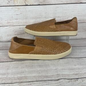OluKai Lae'ahi Lauhala Mens Sz 14 Slip On Shoes Brown Woven Leather